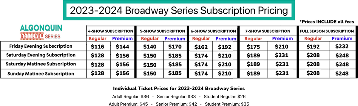 2023-24 Broadway Series Subscription Pricing